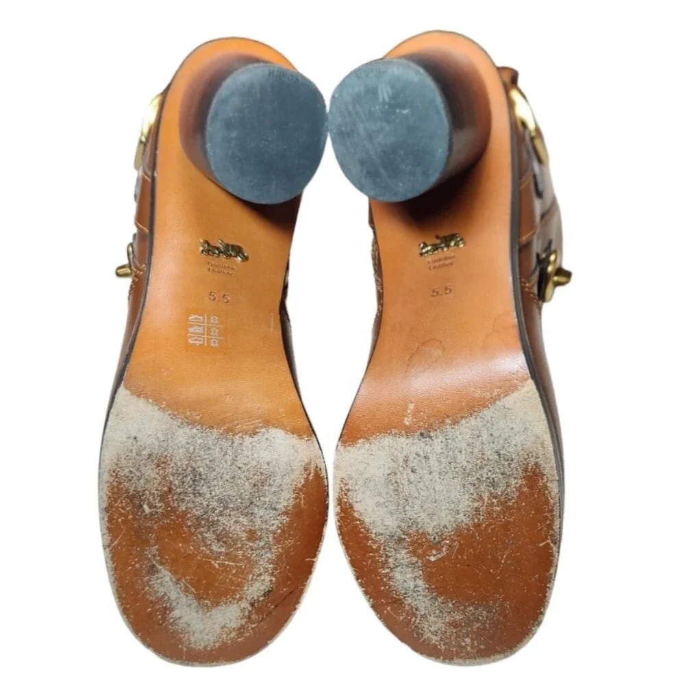 Coach Boots Saddle Leather Heel Gold Buckle‎ Brown Equestrian Boho Indie Lux 5.5